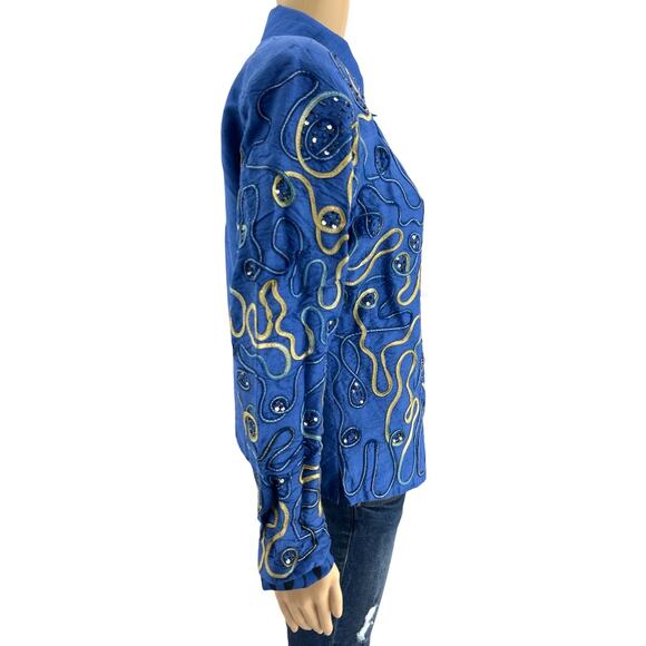 Blutique (M) VINTAGE 90s Pink 100% Silk Embroidered Patch Beach Vacation Jacket - Picture 4 of 8